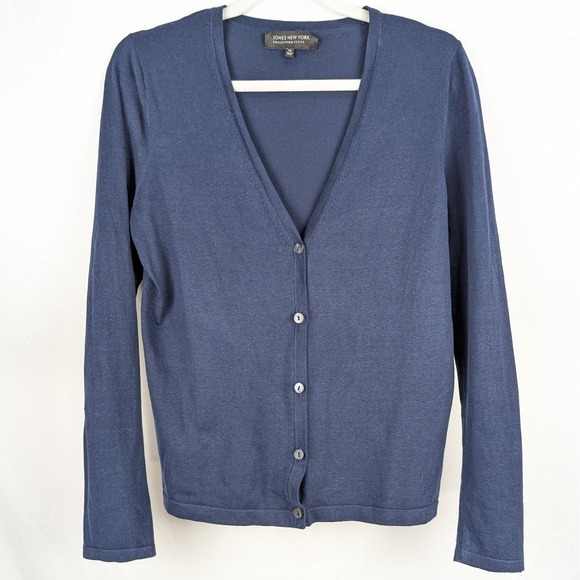 Preppy Petite Silk Cardigan Sweater Blue Navy PS Y2K Ivy Academia Jones New York - Picture 1 of 9
